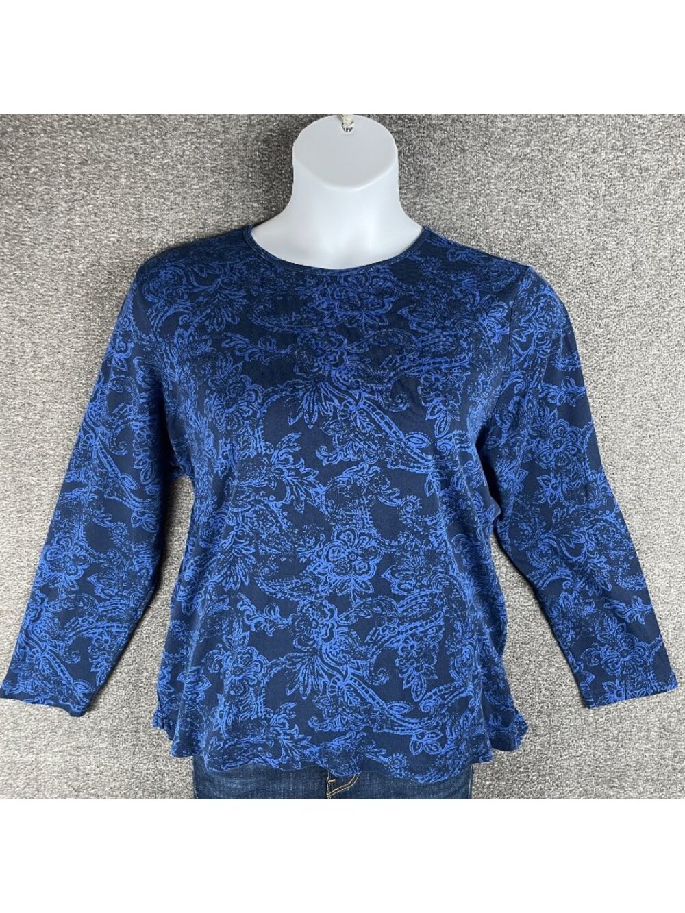 LRL Ralph Lauren Top Womens 3X Blue Floral Long Sleeve Cotton Stretch Classic